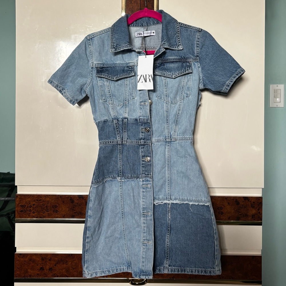 Zara Bloggers Favorite Patchwork Denim Mini Dress